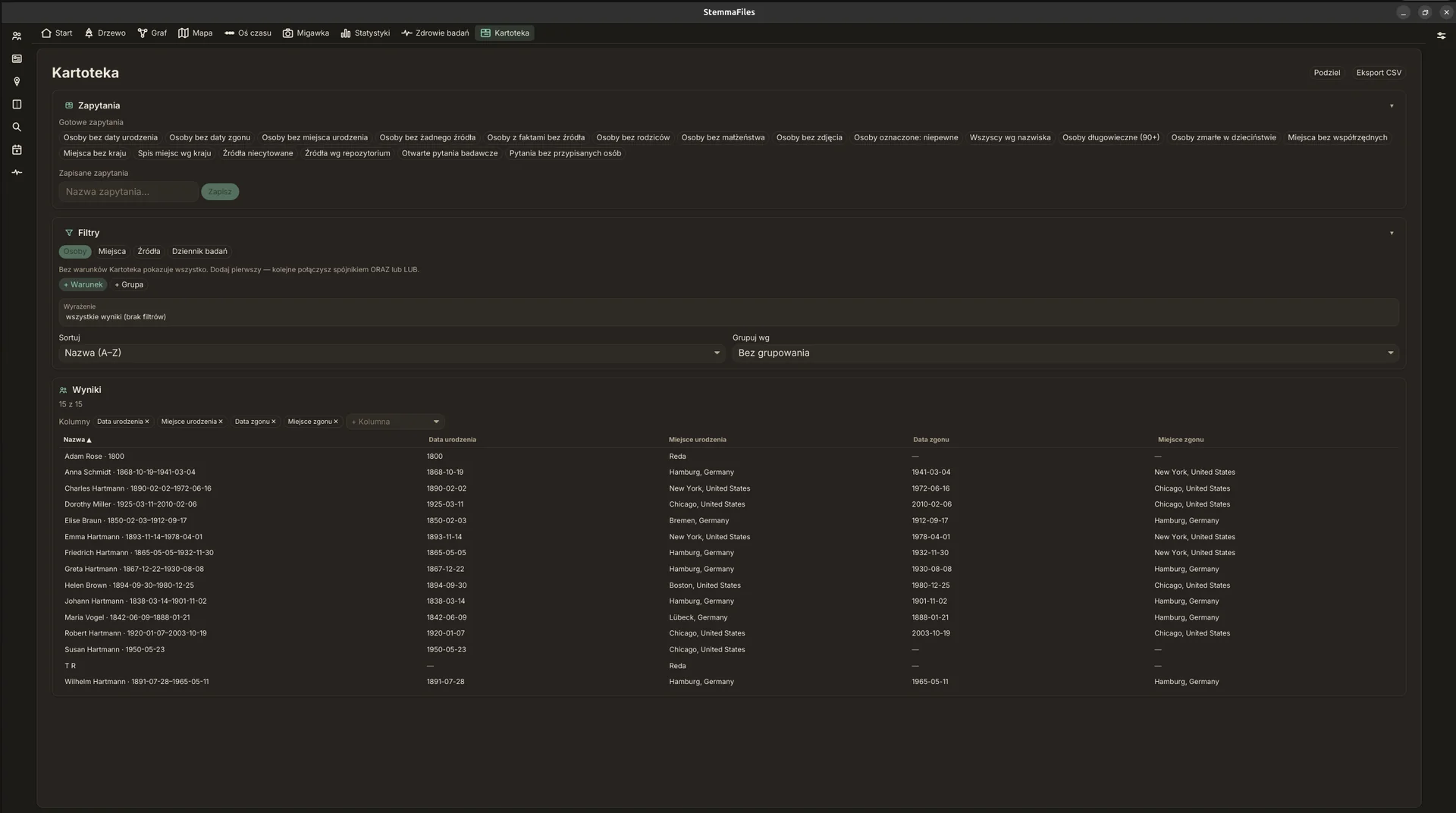 The Registry: your whole archive in one searchable table β ready-made queries, your own filters and columns, CSV export